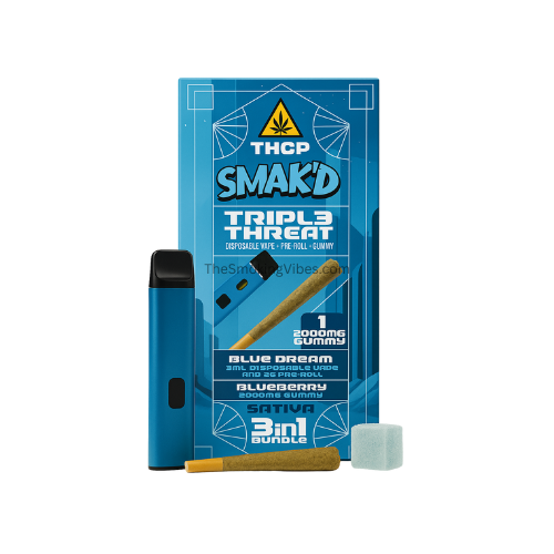 Golden Haze/Pineapple (Hybrid) SMAK'D Triple Threat 3-in-1 Bundle (Disposable Vape + Pre-Roll + Gummy)